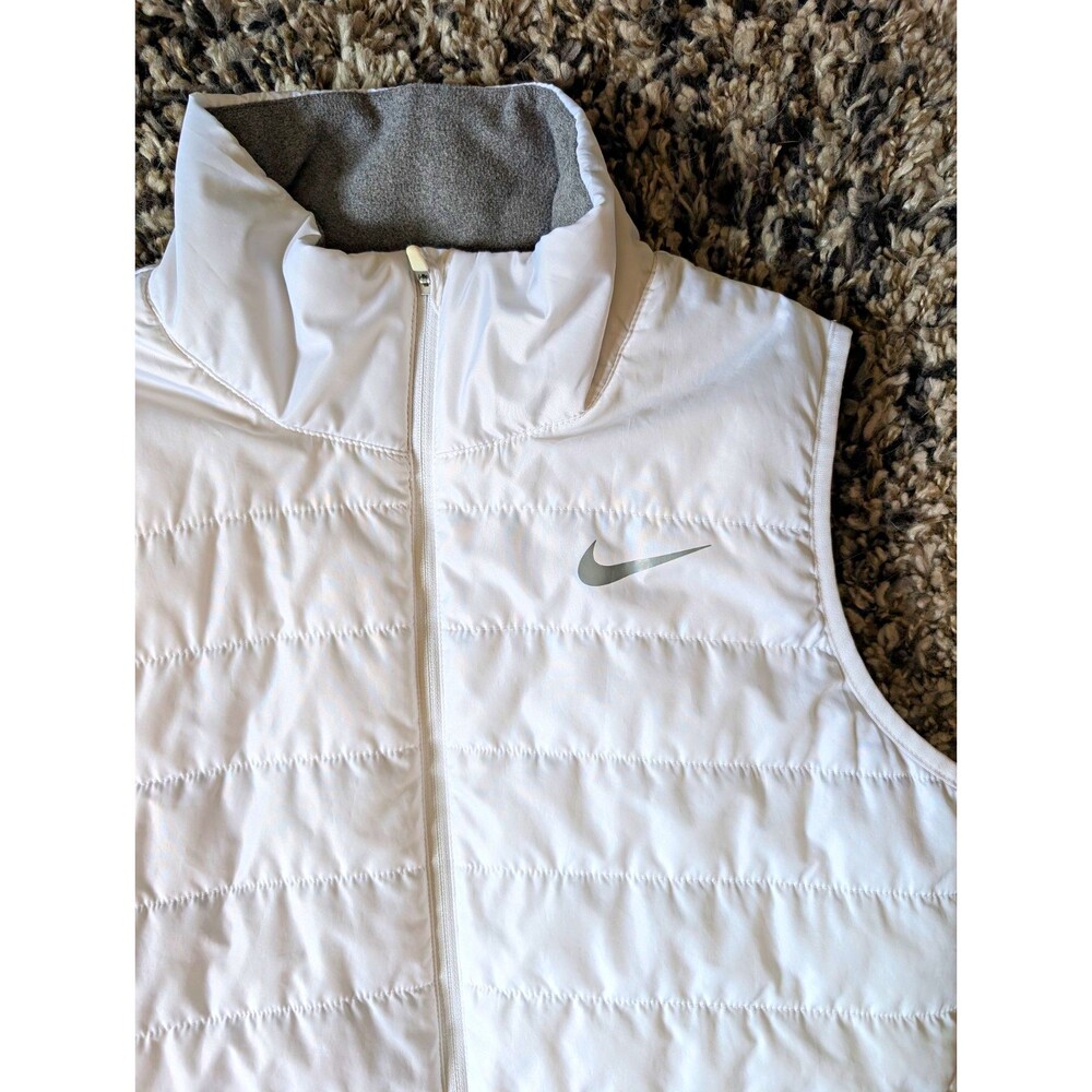 Nike Golf Women's Full-Zip Quilted Vest White/Gray M Sleeveless Stand Collar EUC